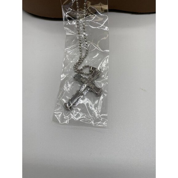 Crystal Cross Pendant Necklace Stainless Steel Silver Zirconia Jewelry Chain - Picture 5 of 5